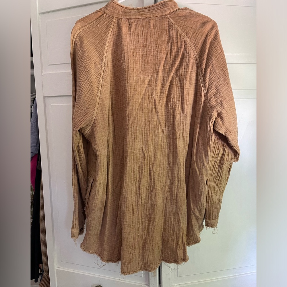 Free People Gauzy Button-Up Tunic in Tan - Picture 3 of 3